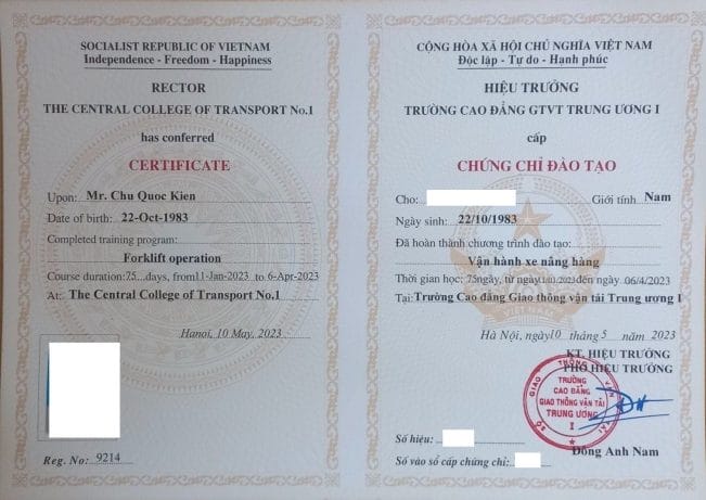 Học chứng chỉ lái xe nâng