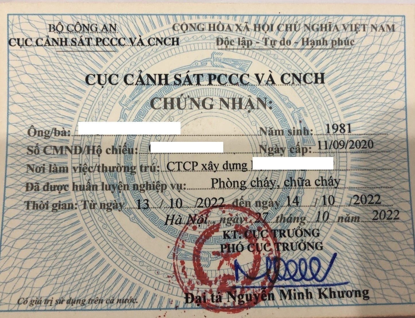 Đào tạo cấp chứng nhận huấn luyện nghiệp vụ phòng cháy chữa cháy