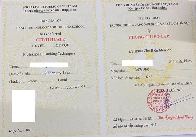 Đào tạo cấp chứng chỉ nấu ăn uy tín 4 chứng chỉ nấu ăn